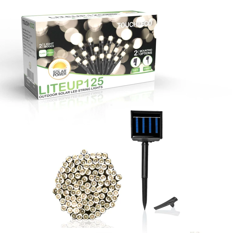 Solar Powered Liteup 125 LED Warm White String Lights