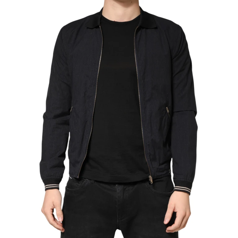 Dolce & Gabbana Dark Blue Cotton Full Zip Bomber Men Jacket Nylon Acrylic Elastane Clothing - Men