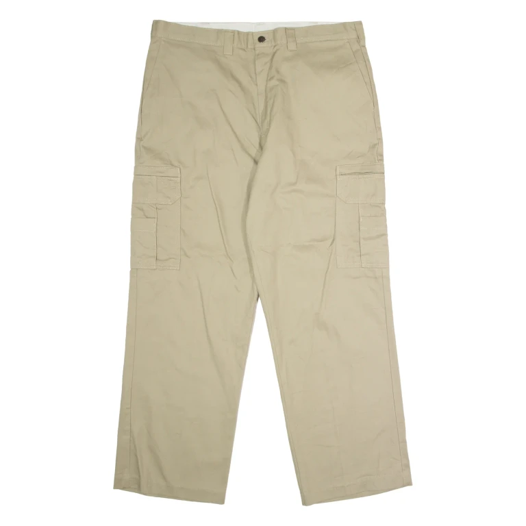 DICKIES Workwear Cargo Mens Twill Trousers Beige Regular Straight W38 L30