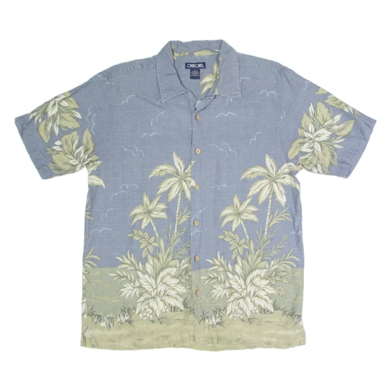 CHEROKEE Mens Hawaiian Shirt Blue Floral L