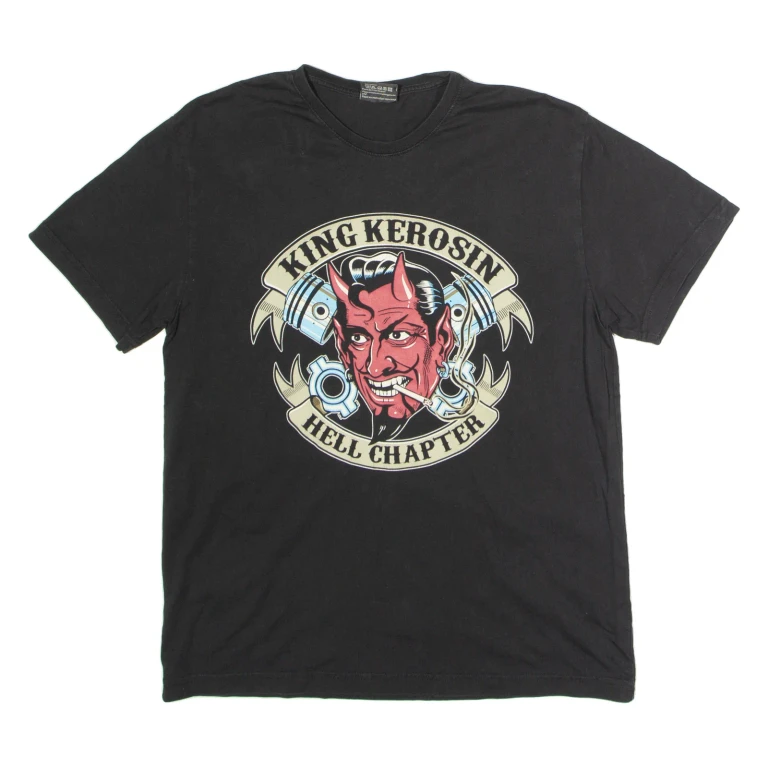 KING KEROSIN Hell Chapter Mens Biker T-Shirt Black Crew Neck L