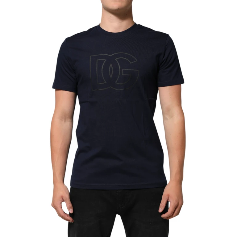 Dolce & Gabbana Dark Blue Cotton Dg Logo Print Mens Top T-Shirt - Men