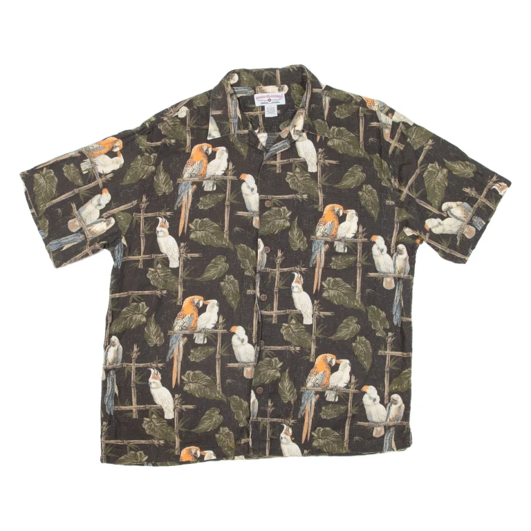 BOCA CLASSICS Mens Hawaiian Shirt Green Floral L