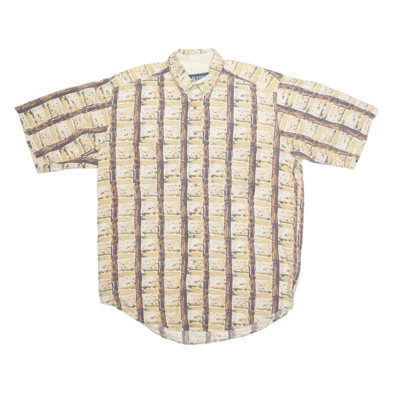 BASIC OPTIONS Mens Hawaiian Shirt Beige Crazy Pattern L
