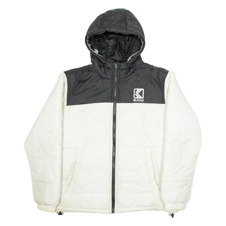 KARL KANI Mens Puffer Coat White Hooded M