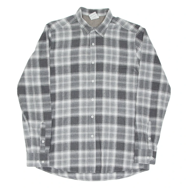PIERO CONTE Mens Flannel Shirt Grey Check Long Sleeve L