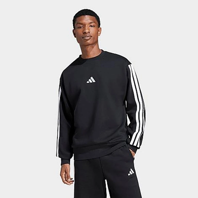 adidas Men's Essentials 3-Stripes Fleece Crewneck Sweatshirt in Black/White Size: XS