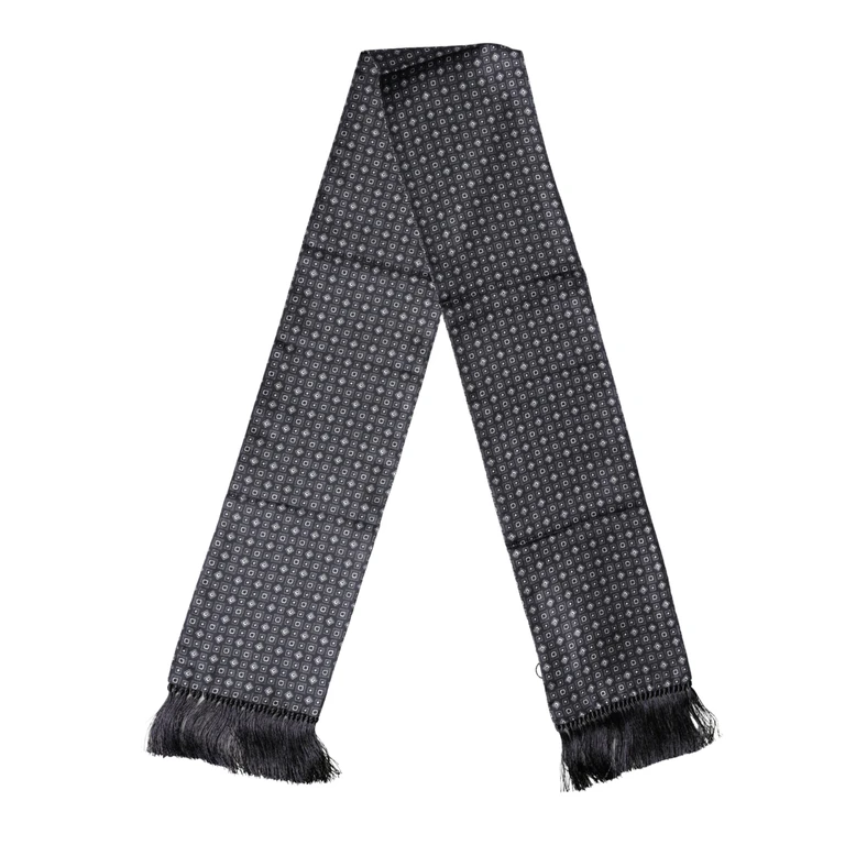 Black Silk Geometric Fringe Wrap Foulard 136cm X 15cm Scarf - Men