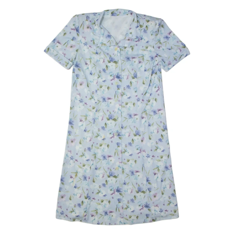 Womens Tea Dress Blue Floral Short Sleeve Midi M