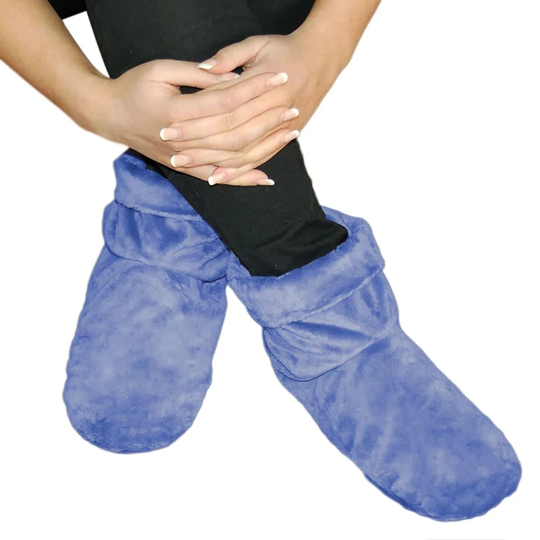 Aromatherapy Boot Shaped Microwaveable Wrap Made of Organic Flaxseed, Peppermint, & Spearmint for Feet Comfort Booties Relieves Stress & Aches Available in Blue