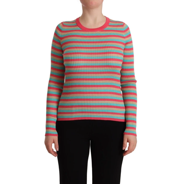 Dolce & Gabbana Multicolor Stripes Silk Crew Neck Pullover Top - Women