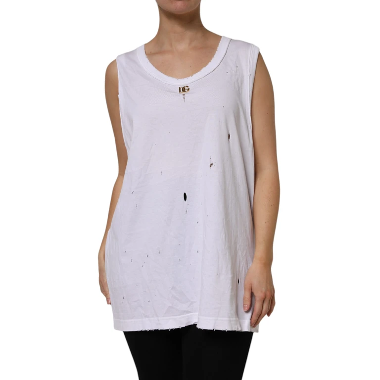 Dolce & Gabbana White Cotton Sleeveless Round Neck Tank Top - Women