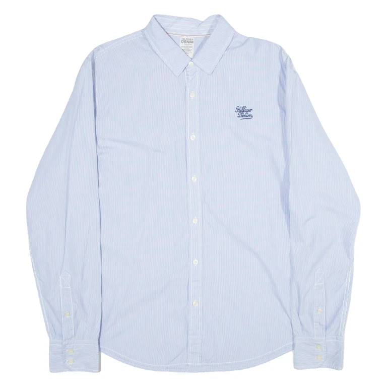 TOMMY HILFIGER Mens Shirt Blue Striped Long Sleeve XL