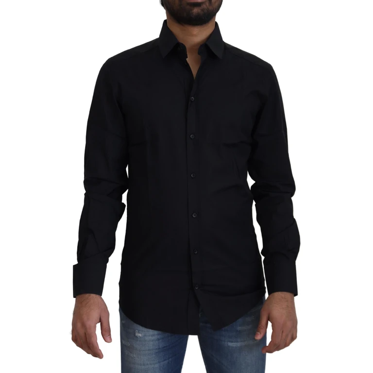 Dolce & Gabbana Black Cotton Gold Slim Fit Dress Shirt - Men