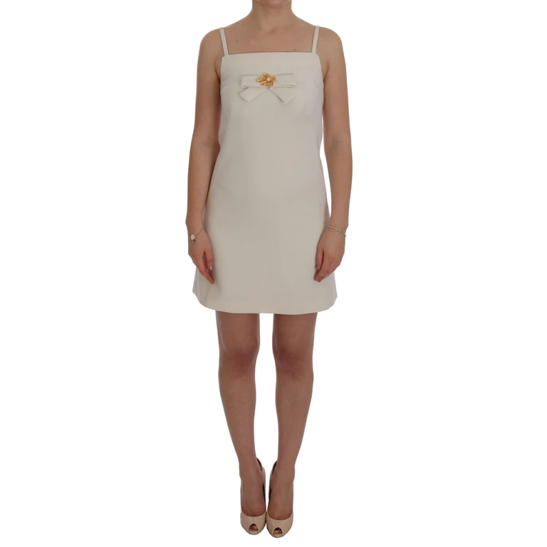 White Wool Stretch Brooch Shift Dress - Women