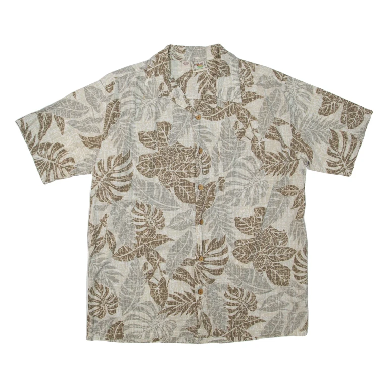 MAUI Mens Hawaiian Shirt Grey Floral L