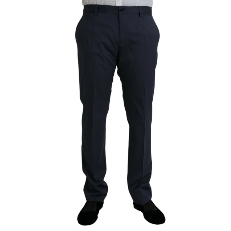 Dolce & Gabbana Blue Wool Slim Fit Dress Formal Pants Virgin Elastane - Men