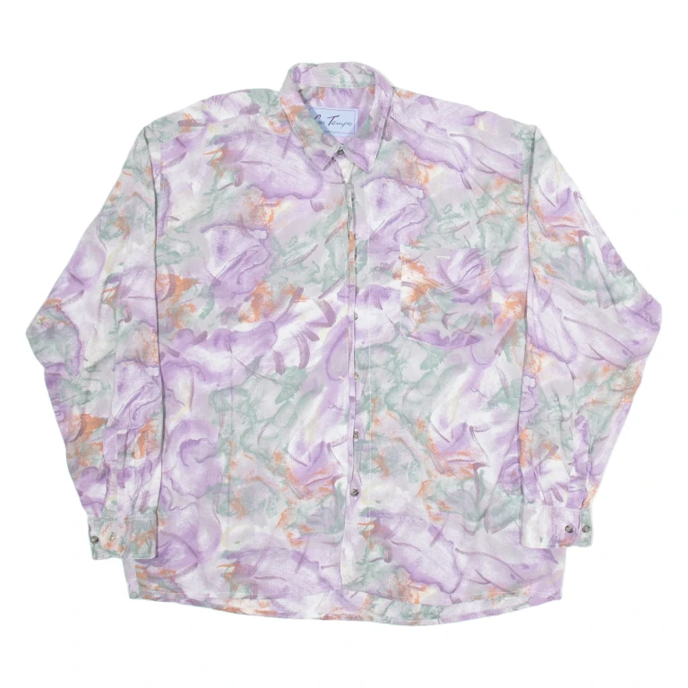 CON TEMPO Womens Shirt Purple Crazy Pattern Long Sleeve XL