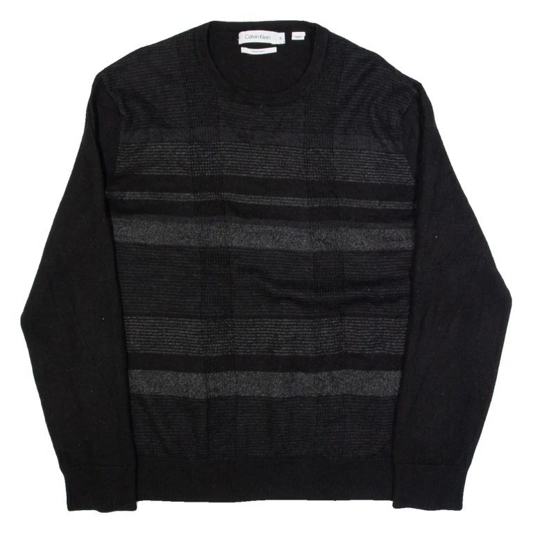 CALVIN KLEIN Womens Patterned Jumper Black Check Tight Knit Wool XL