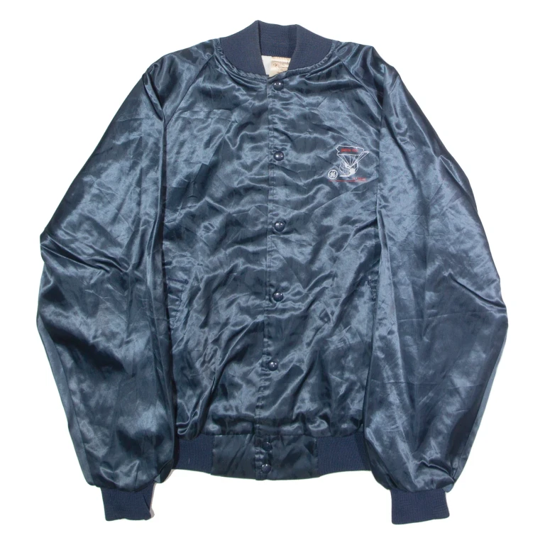 AUBURN SPORTSWEAR General Electric A-Team Puerto Rico Mens Bomber Jacket Blue Satin Nylon 90s USA L
