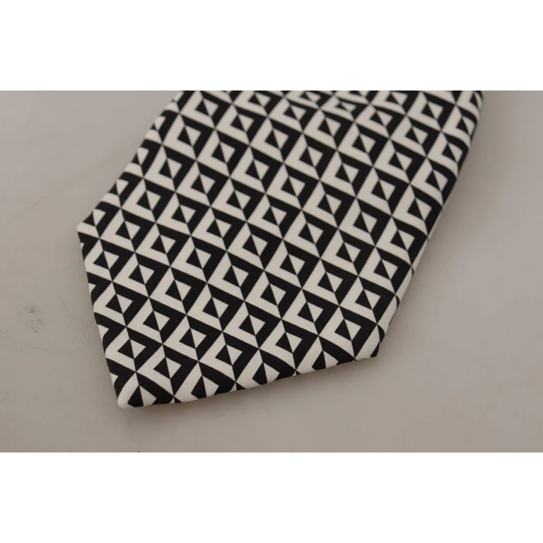 Dolce & Gabbana Black White Geometric Silk Adjustable Accessory Tie - Men