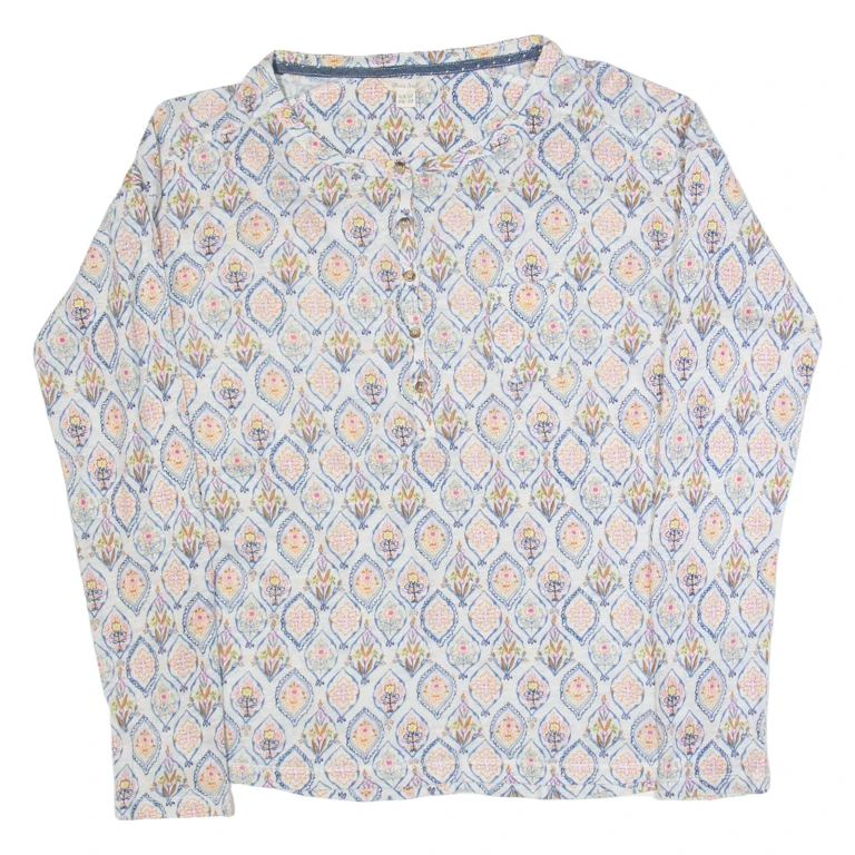 WHITE STUFF Womens Printed Top Cream Long Sleeve Linen Crazy Pattern UK 10