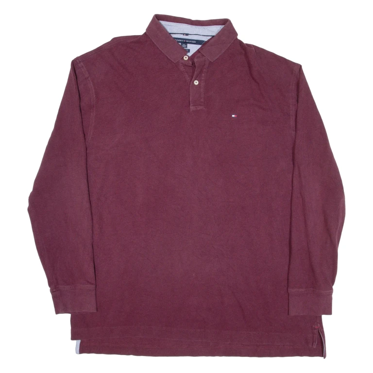 TOMMY HILFIGER Mens Polo Shirt Maroon Long Sleeve 2XL