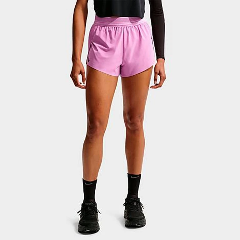 Nike Women's AeroSwift Dri-FIT ADV Mid-Rise 3 Inch Brief-Lined Shorts in Light Magenta/Black/White Size: XXS