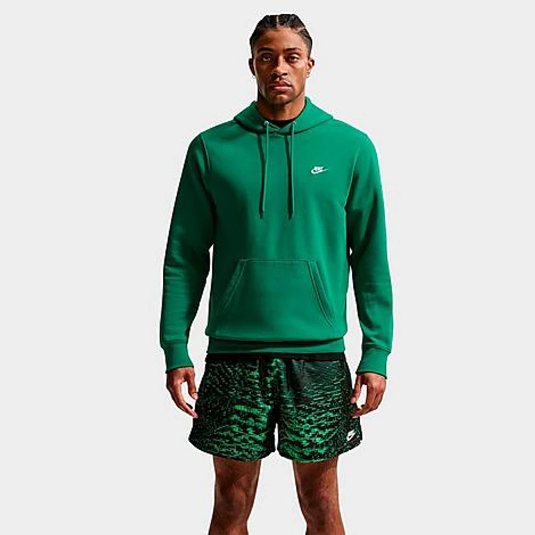 Nike Men's Club Fleece Premium Embroidered Pullover Hoodie in Malachite/Malachite/White Size: XS