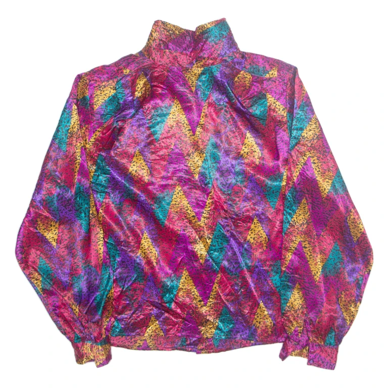 Womens Printed Blouse Purple High Neck Long Sleeve Crazy Pattern S