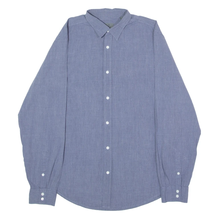 CALVIN KLEIN Mens Plain Shirt Blue Long Sleeve L