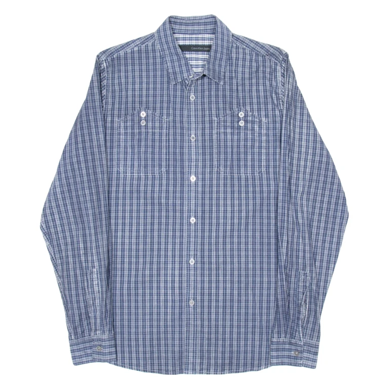 CALVIN KLEIN JEANS Mens Shirt Blue Plaid Long Sleeve L