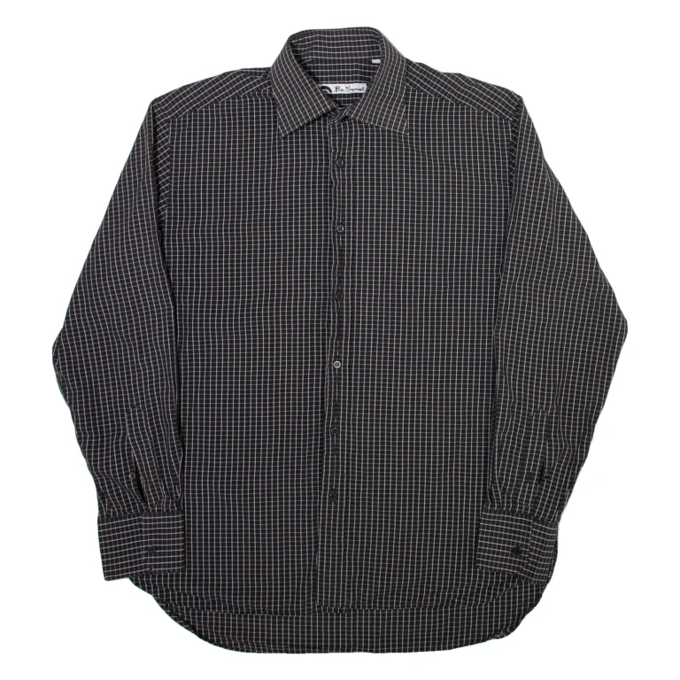 BEN SHERMAN Mens Plain Shirt Black Check Long Sleeve M