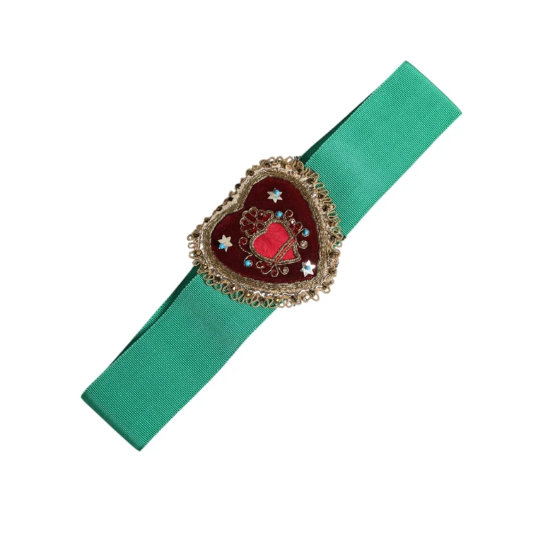 Green Stretch Wide Waist Heart Embellished Belt Cotton Viscose - Women
