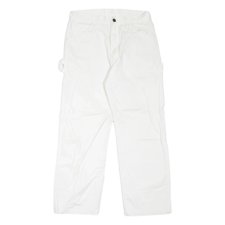 DICKIES Carpenter Workwear Mens Trousers White Regular Straight W30 L26