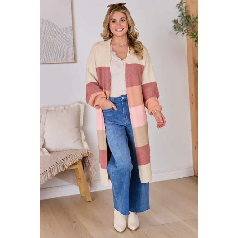 Maxine Mauve Striped Long Cardigan