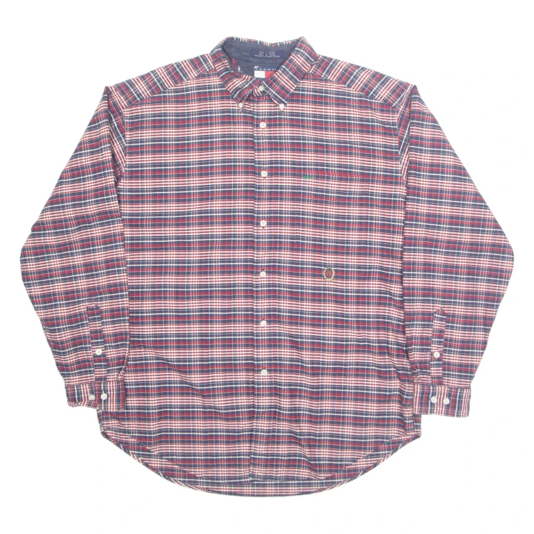 TOMMY HILFIGER Mens Shirt Red Check Long Sleeve L