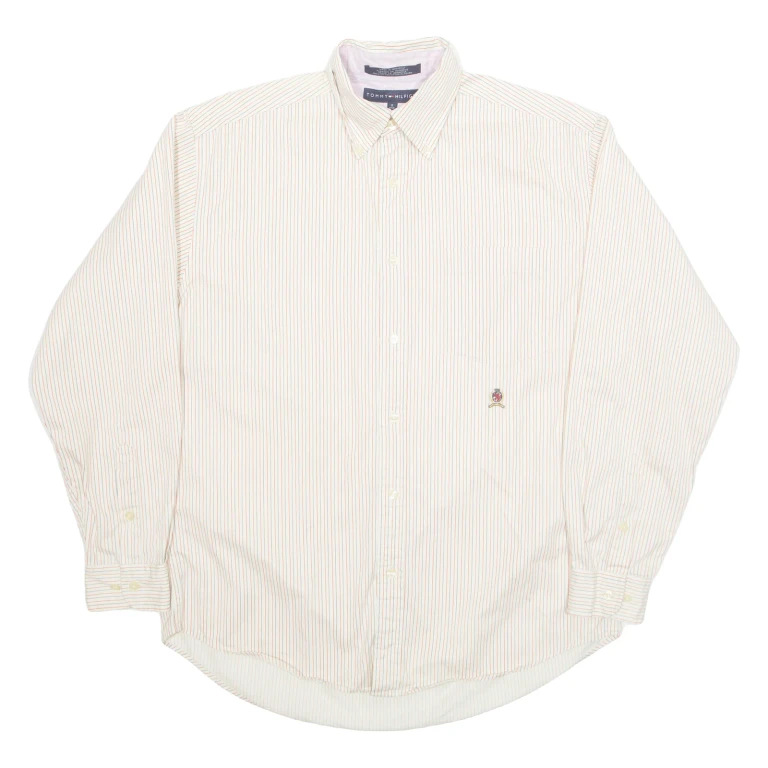 TOMMY HILFIGER Mens Shirt Cream Pinstripe Long Sleeve S