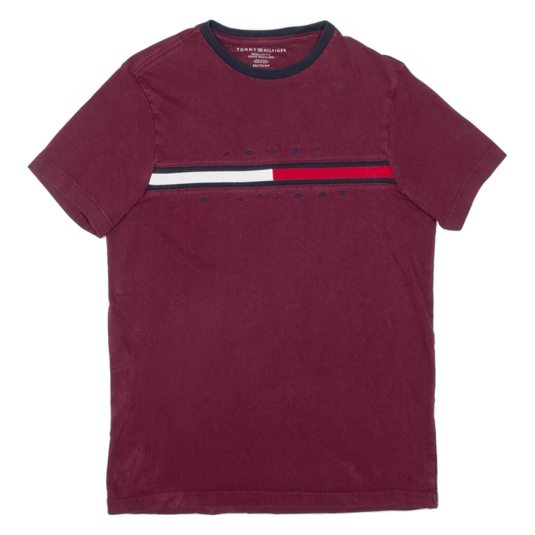 TOMMY HILFIGER Womens T-Shirt Maroon XS