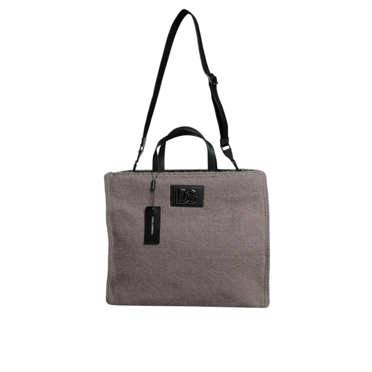 Dolce & Gabbana Grey Alpaca Wool Logo Plaque Tote Shoulder Bag Gray - Men