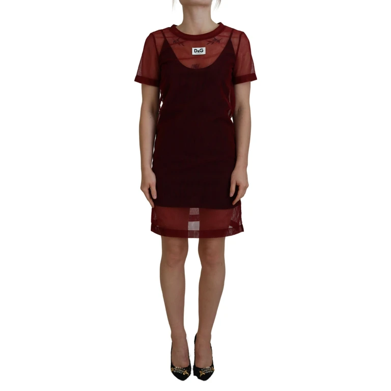 Dolce & Gabbana Maroon Nylon Two Layer Shift Mini Dress - Women