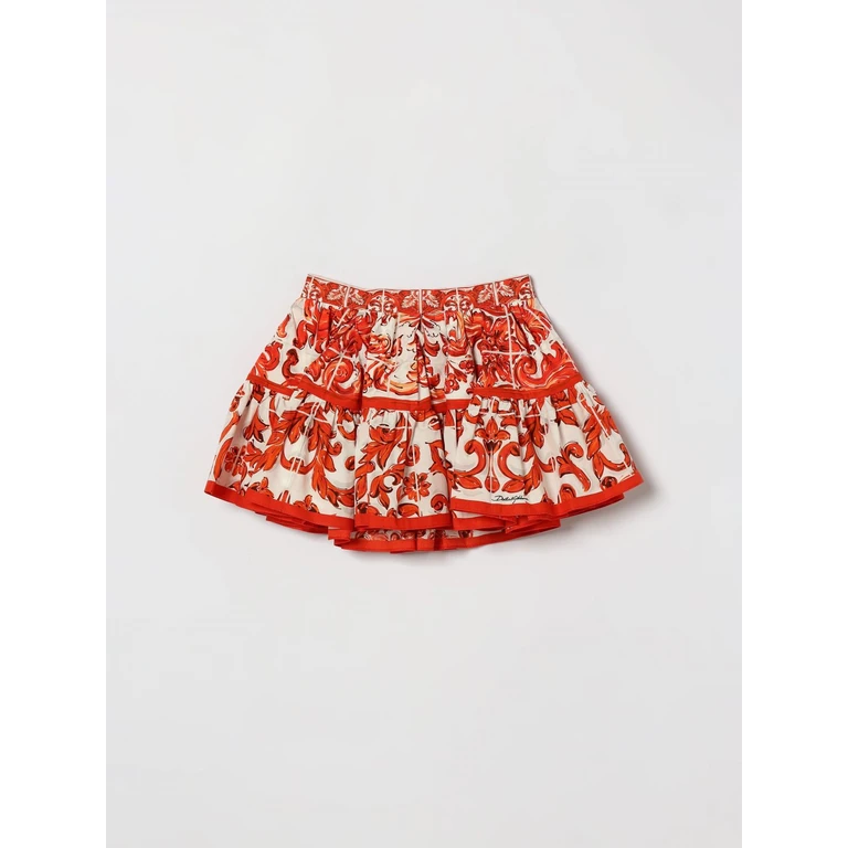 Girl's Majolica Print Flared Mini Skirt in Cotton Poplin (L54I49G7P4NIO5DQ)