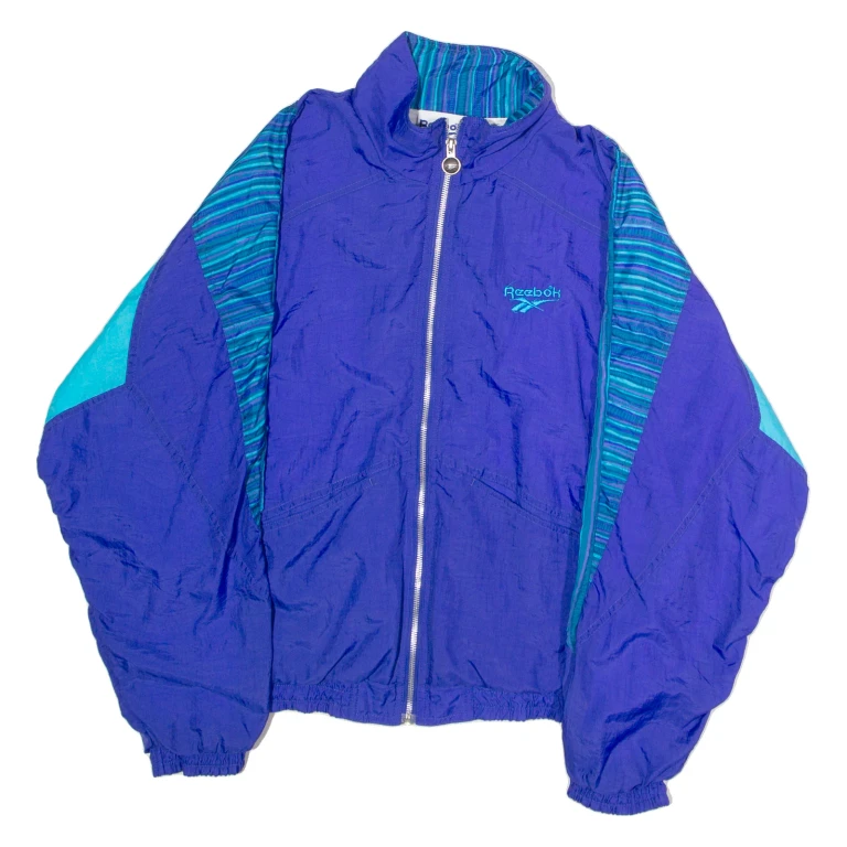 REEBOK Womens Windbreaker Jacket Blue Nylon 90s Colourblock L