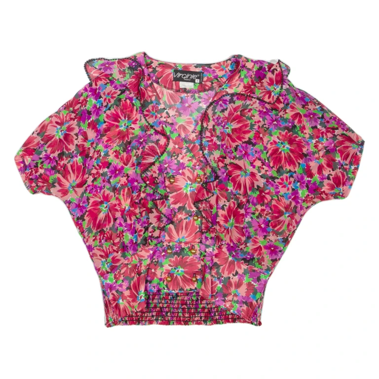 VIRGINIE Womens Printed Blouse Red V-Neck Floral L