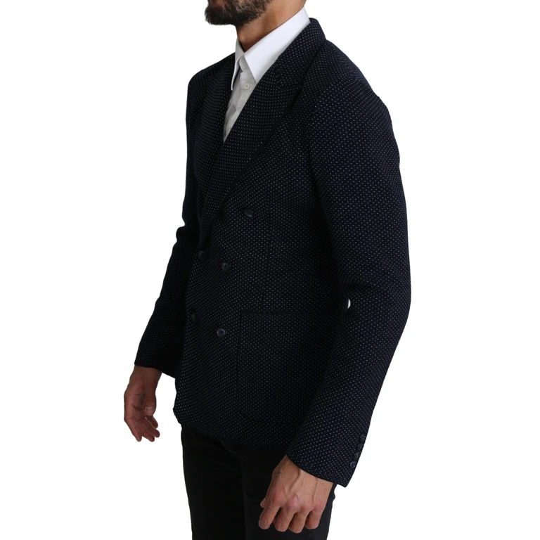 Dolce & Gabbana Dark Blue Dotted Double Breasted Coat Blazer Clothing - Men