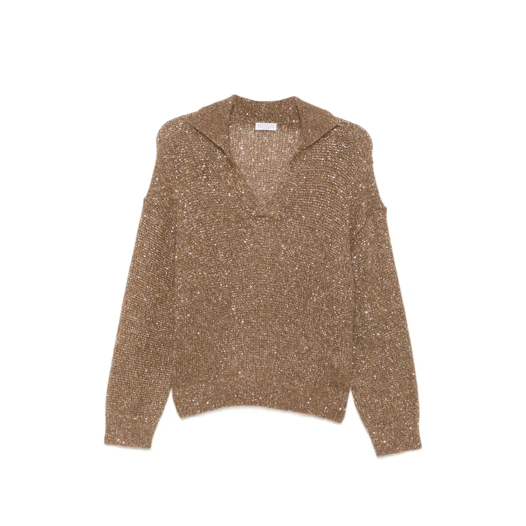 Brunello Cucinelli Sequin-embellished Polo-collar Sweater