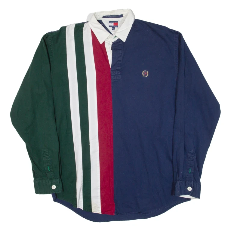 TOMMY HILFIGER Mens Polo Shirt Blue Striped Long Sleeve XL