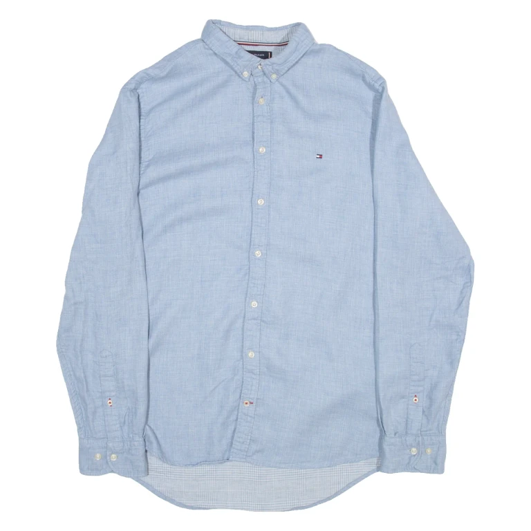 TOMMY HILFIGER Regular Fit Mens Plain Shirt Blue Long Sleeve L