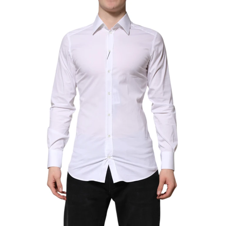 Dolce & Gabbana White Cotton Gold Long Sleeves Formal Shirt Nylon Elastane - Men