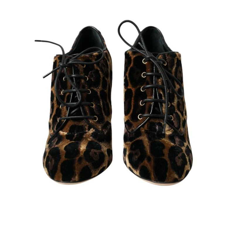 Dolce & Gabbana Brown Leopard Hair Lace Up Booties Shoes Viscose Leather - Women